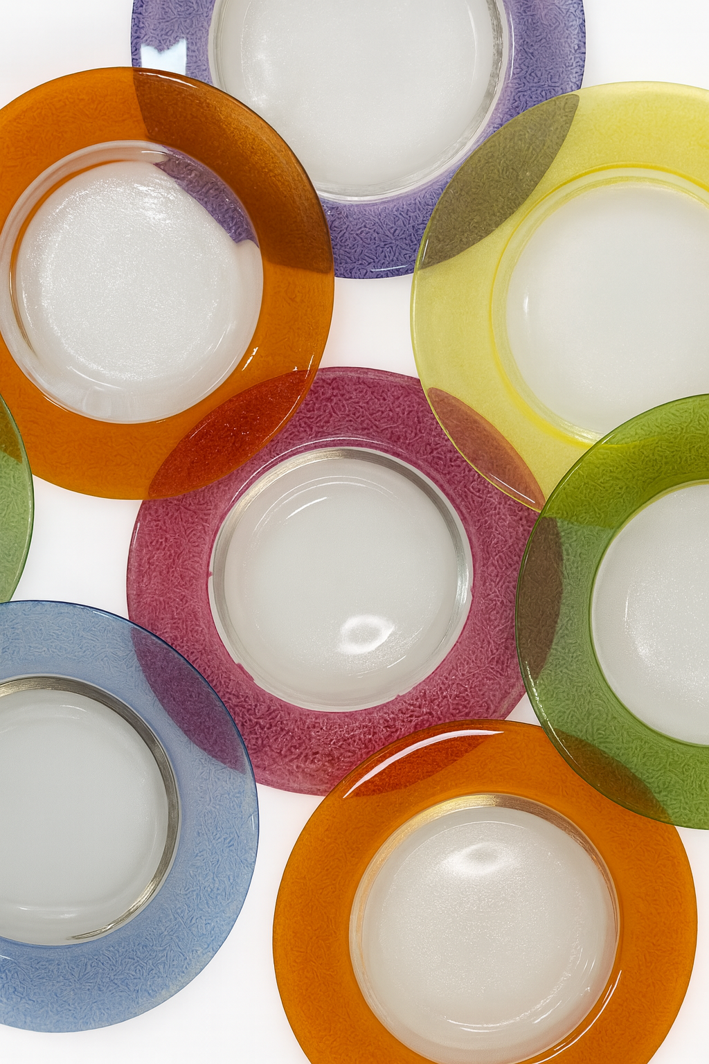 Set of 8 Vintage Color Glass Cocktail Plates by Manorisms