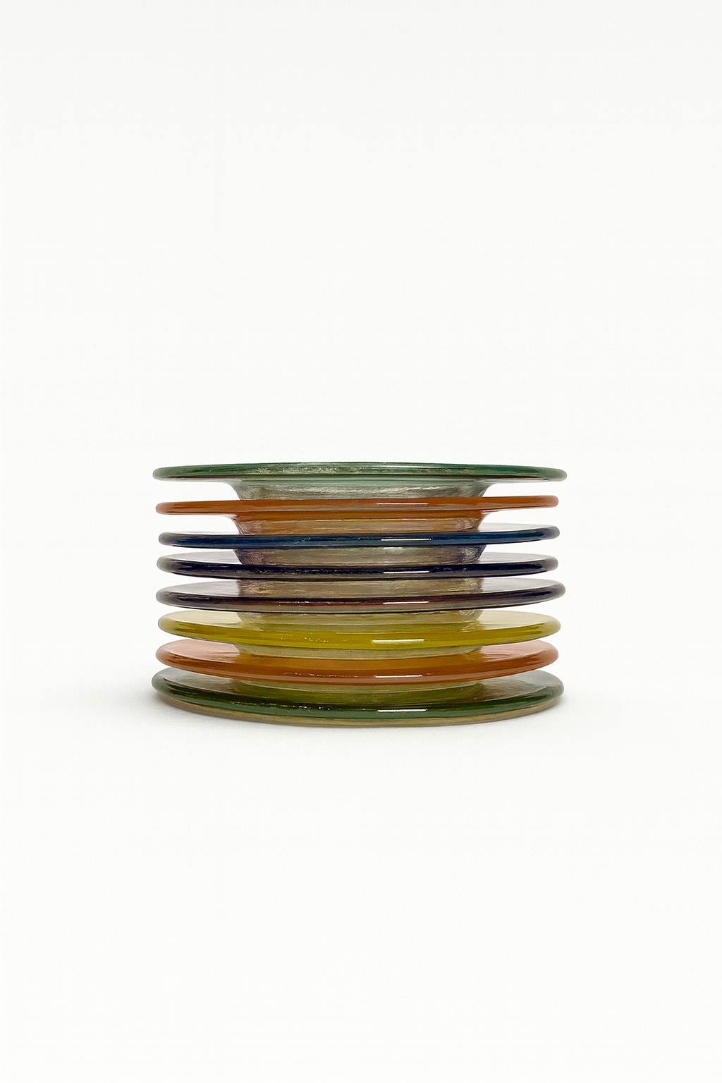 Set of 8 Vintage Color Glass Cocktail Plates by Manorisms