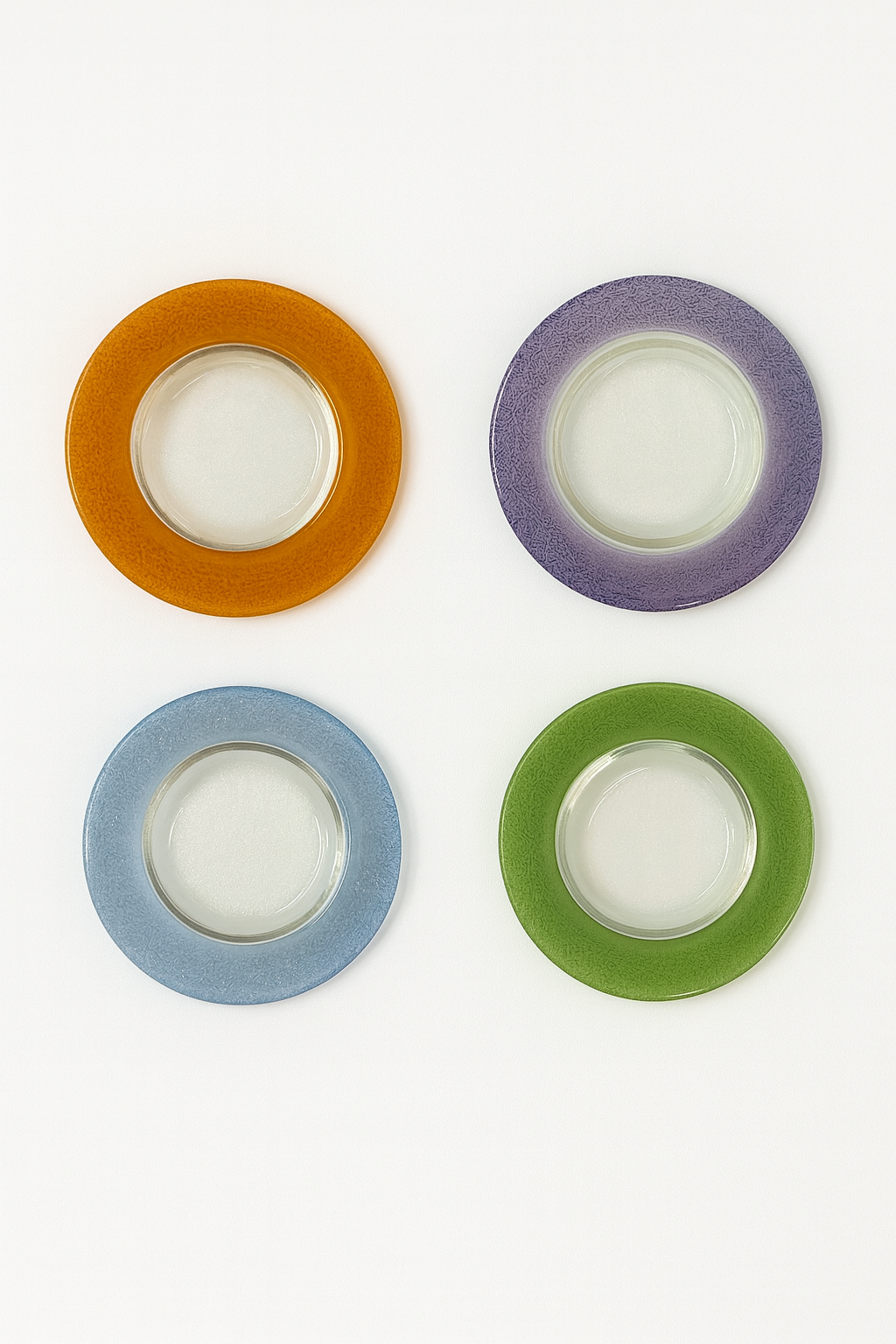 Set of 8 Vintage Color Glass Cocktail Plates by Manorisms