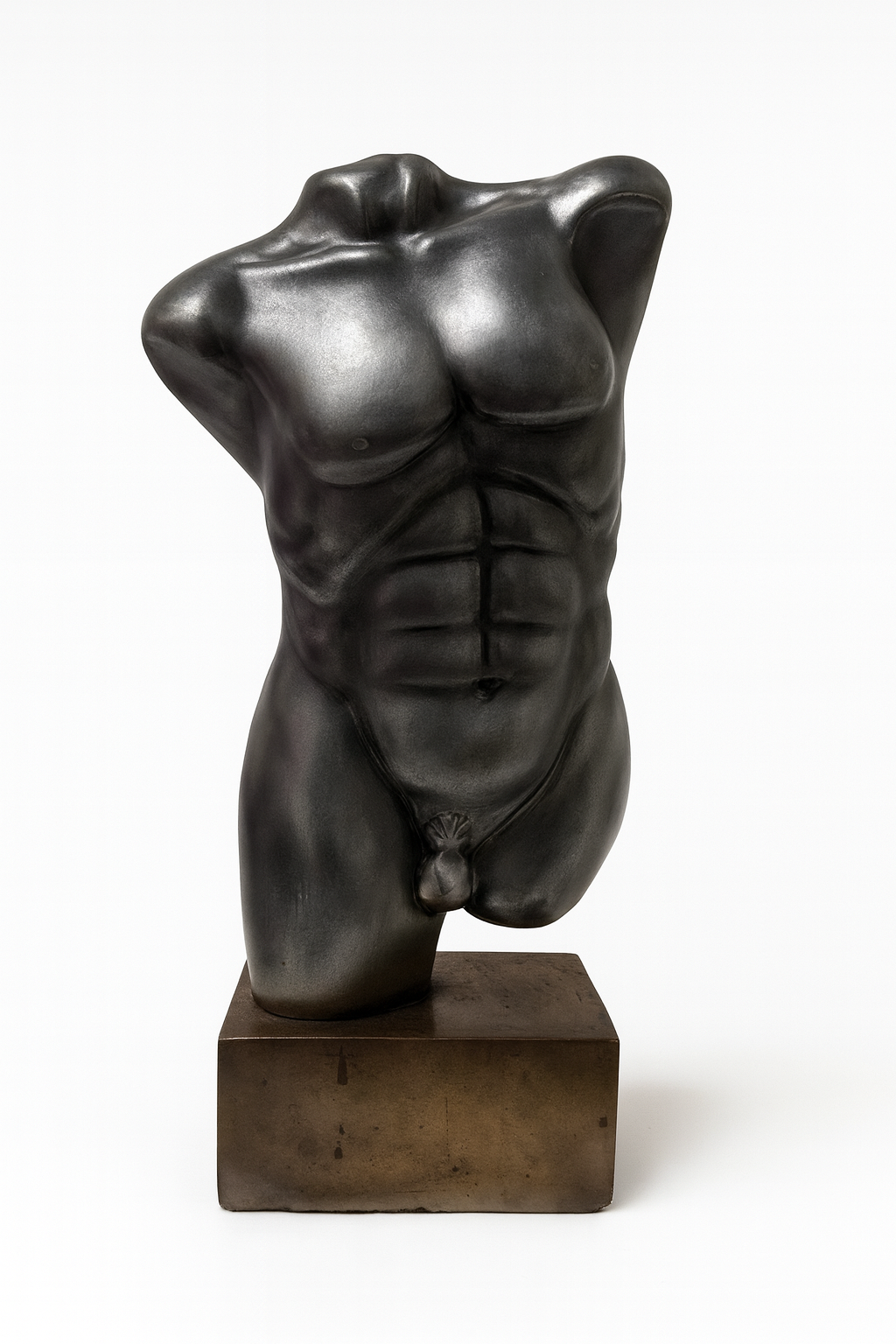 Modern Male Torso Sculpture – Metallic Black Abstract Body Statue | Contemporary Art-Inspired Home Decor
