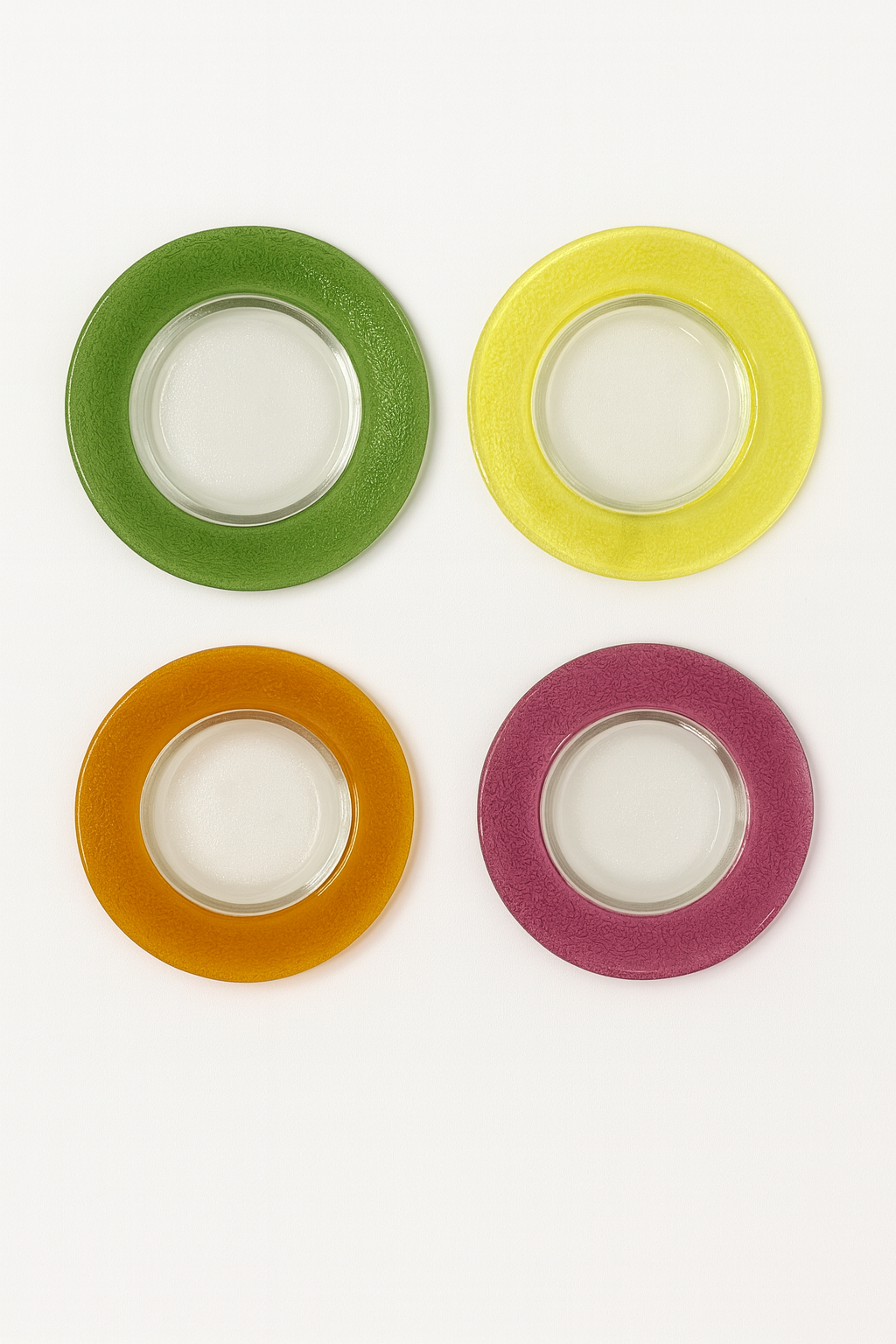 Set of 8 Vintage Color Glass Cocktail Plates by Manorisms